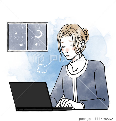 夜遅くまで残業する会社員の女性 111498532