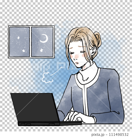 夜遅くまで残業する会社員の女性 111498532