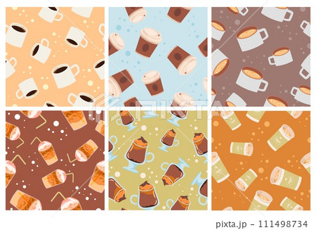 Decorative pattern set with coffee cup elements Decorative pattern set with coffee cup elements 111498734