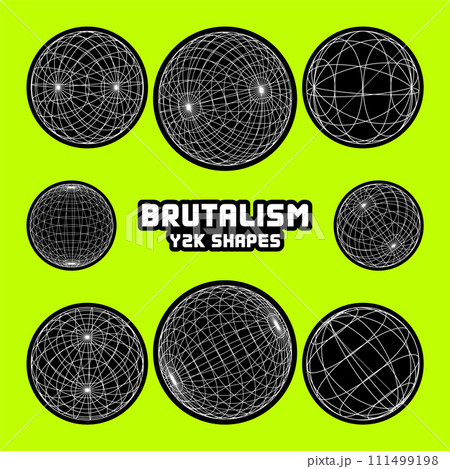 Wireframe shapes, lined sphere. Perspective mesh, 3d grid. Modern trendy low poly geometric elements. Retro futuristic design elements, y2k, vaporwave and synthwave style. Vector illustration Wireframe shapes, lined sphere. Perspective mesh, 3d grid. Modern trendy low poly geometric elements. Retro futuristic design elements, y2k, vaporwave and synthwave style. Vector illustration 111499198