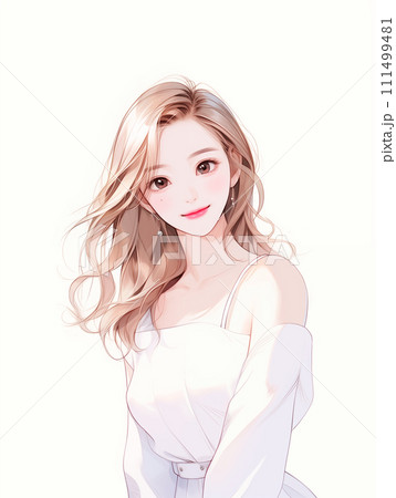 手描きイラスト 水彩原画 ロングヘアの女の子 手描きイラスト 水彩原画 