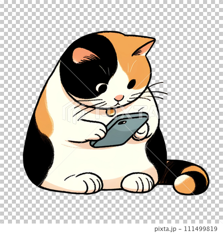 スマホを見ている太った三毛猫のイラスト素材 [111499819] - PIXTA