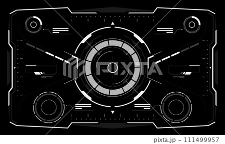 HUD sci-fi interface screen view white hexagon geometric design virtual reality futuristic technology creative display on black vector 111499957