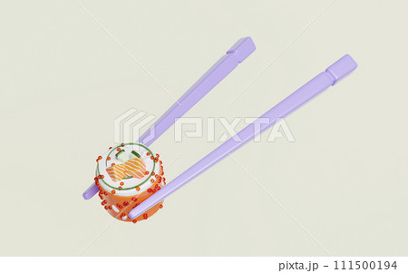 3d uramaki sushi with chopsticks. japanese food isolated concept, 3d render illustration 111500194