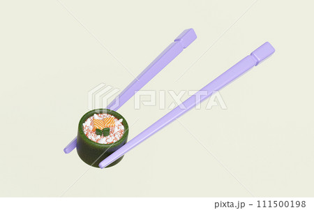 3d salmon onigiri sushi with chopsticks. japanese food isolated concept, 3d render illustration 111500198
