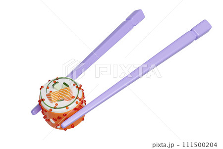 3d uramaki sushi with chopsticks. japanese food isolated concept, 3d render illustration 3d uramaki sushi with chopsticks. japanese food isolated concept, 3d render illustration 111500204