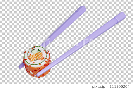 3d uramaki sushi with chopsticks. japanese food isolated concept, 3d render illustration 3d uramaki sushi with chopsticks. japanese food isolated concept, 3d render illustration 111500204
