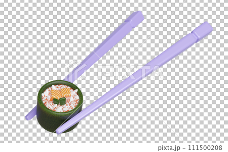 3d salmon onigiri sushi with chopsticks. japanese food isolated concept, 3d render illustration 3d salmon onigiri sushi with chopsticks. japanese food isolated concept, 3d render illustration 111500208
