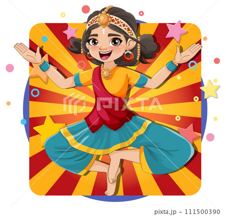 Joyful Traditional Indian Dance Illustration 111500390