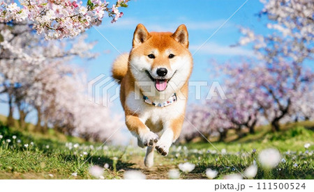 桜とかわいい柴犬のイラスト素材 [111500524] - PIXTA