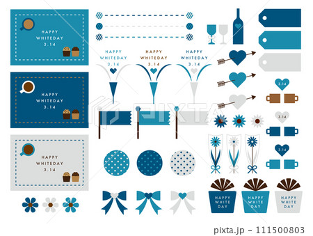 ホワイトデーカードなどのセットイラスト ホワイトデーカードなどのセットイラスト 111500803