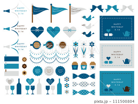 ホワイトデーカードとフラッグなどのセットイラスト 111500804