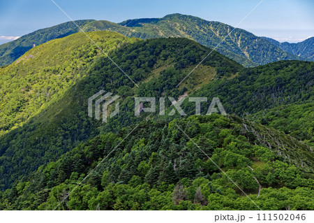 南アルプス・茶臼岳から見る光岳への山並み 111502046