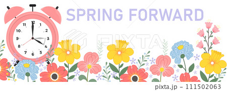 Spring forward banner with abstract flowers. Spring forward banner with abstract flowers. 111502063