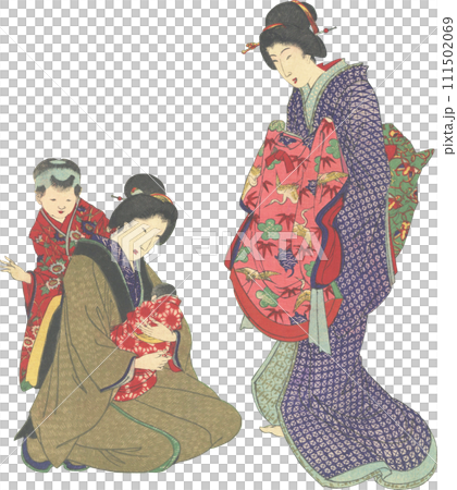 浮世絵 女性と子どもと赤ちゃん イラストのイラスト素材 [111502069