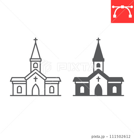 Church line and glyph icon, Easter and building, chapel vector icon, vector graphics, editable stroke outline sign, eps 10. 111502612