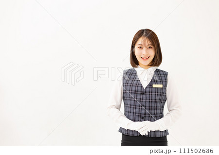 若い女性 ビジネス 20代 制服 白手袋 若い女性 ビジネス 20代 制服 白手袋 111502686