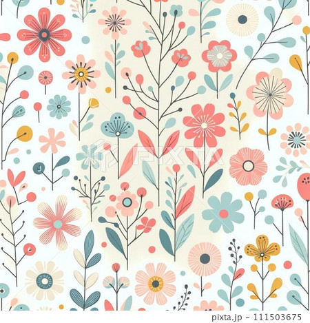 春の優しい色使いのオシャレな植物のイラスト素材 111503675