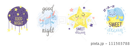 Cute Good Night Quote and Sweet Dream Wish Vector Set Cute Good Night Quote and Sweet Dream Wish Vector Set 111503788