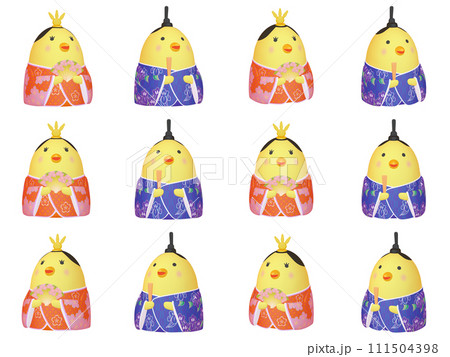 ひな祭りのイラスト素材 玉子の雛人形 ひよこ 十二点セットのイラスト