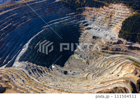 Aerial view of Europe second largest open pit copper mine, Rosia Poieni, Romania 111504511