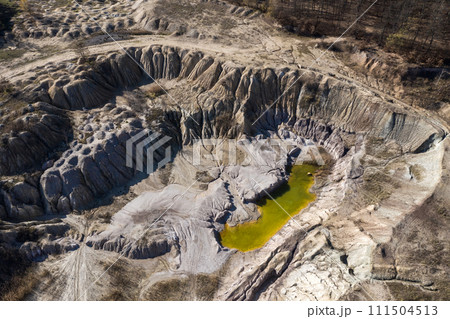 Aerial shot of opencast mine lake 111504513
