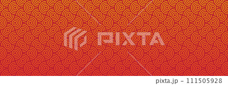 Sunset Red and Golden Circular Waves, Asian Seamless Pattern, Traditional Oriental Background in Festive Vector 111505928