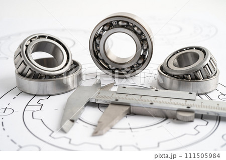 Engineering tools and mechanical industrial with vernier caliper and metal ball bering. Engineering tools and mechanical industrial with vernier caliper and metal ball bering. 111505984
