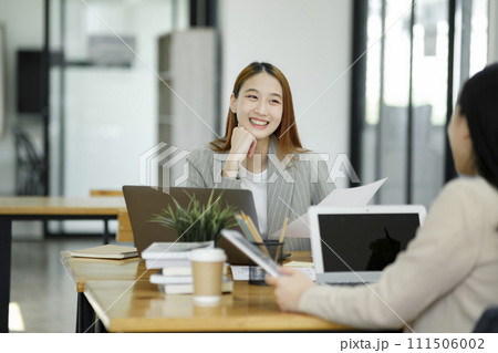 Businesswoman having a job interview with a candidate in the position of secretary to help with business and as a consultant. Businesswoman having a job interview with a candidate in the position of secretary to help with business and as a consultant. 111506002