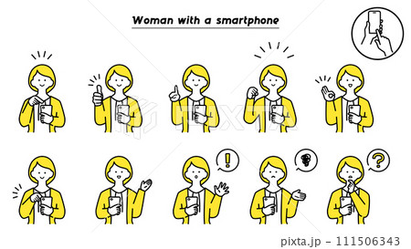スマートフォンを持つ女性 表情バリエーション スマートフォンを持つ女性 表情バリエーション 111506343