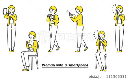 スマートフォンを操作する女性　ポーズバリエーション 111506351