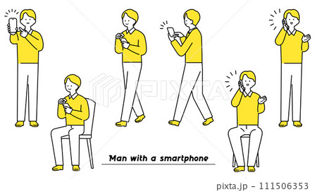 スマートフォンを操作する男性　ポーズバリエーション 111506353