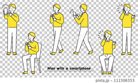 Man operating a smartphone pose variations Man operating a smartphone pose variations 111506353