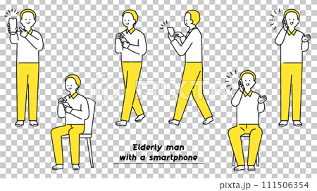 Pose variations of an elderly man operating a smartphone 111506354