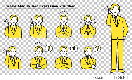 Elderly man in suit upper body/expression variations 111506361