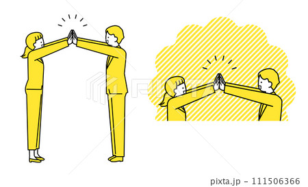 ハイタッチするスーツ姿の男女 111506366