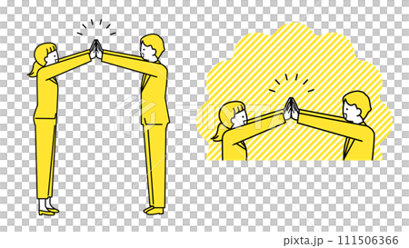 ハイタッチするスーツ姿の男女 111506366