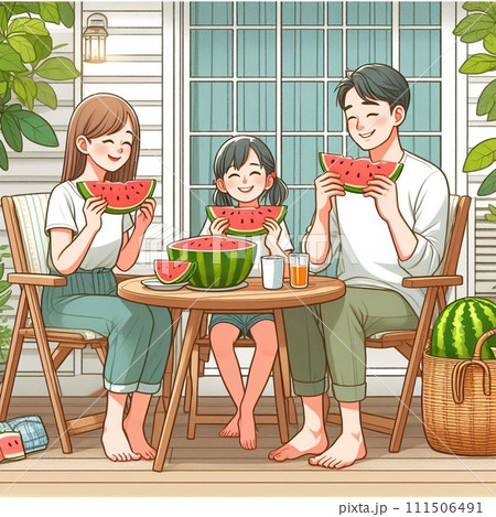 スイカを食べる家族 スイカを食べる家族 111506491