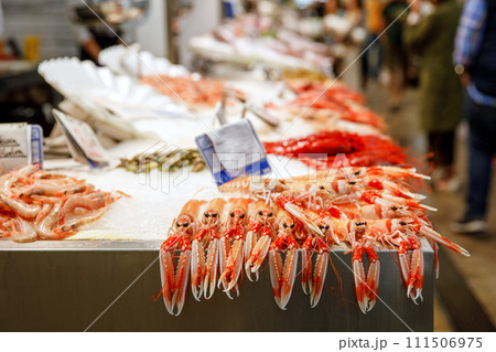 Stunning Fresh fish and seafood stall in The Central Market of Cadiz. It is the oldest covered market in Spain. Stunning Fresh fish and seafood stall in The Central Market of Cadiz. It is the oldest covered market in Spain. 111506975