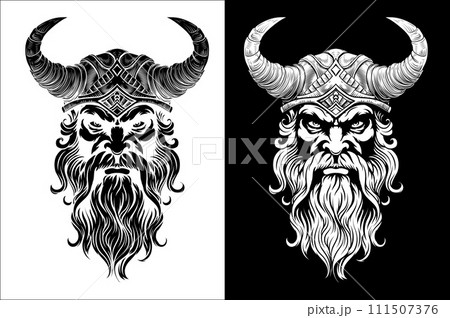 Viking Warrior Man Strong Mascot Face in Helmet 111507376