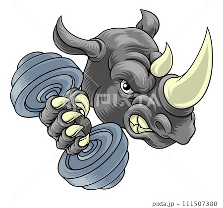 Rhino Rhinoceros Warthog Pig Weight Lifting Mascot Rhino Rhinoceros Warthog Pig Weight Lifting Mascot 111507380