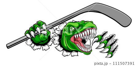 Dinosaur Ice Hockey Player Animal Sports Mascot 111507391