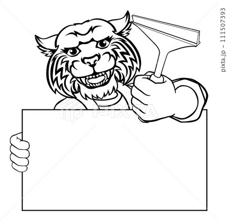 Window Cleaner Wildcat Car Wash Cleaning Mascot Window Cleaner Wildcat Car Wash Cleaning Mascot 111507393