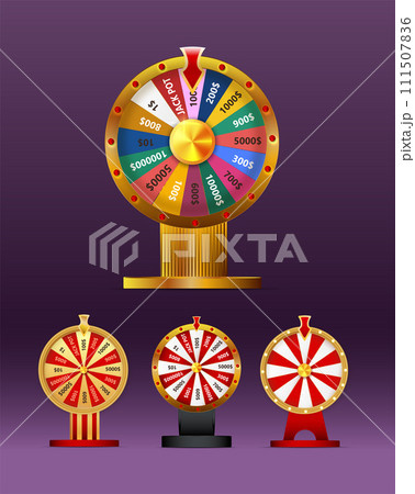 Fortune wheel vector set illustration for gambling background and lottery win concept. Wheel fortune for game and win jackpot. 111507836