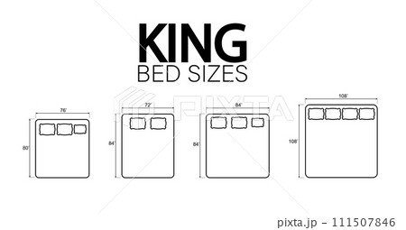 Bed Sizes and Mattress Dimensions . Pictograms depict icons of bed sizes. Vector Bed Sizes and Mattress Dimensions . Pictograms depict icons of bed sizes. Vector 111507846