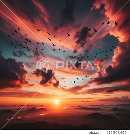 夕焼けの空と夕焼けに染まる雲03 夕焼けの空と夕焼けに染まる雲03 111508446