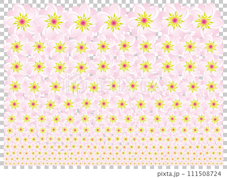 ピンク色の桜花ボーダーテクスチャー（サイズが小さくなるパターン背景・単独加工も可能な素材） 111508724