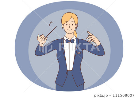 Female conductor with baton in hands 111509007