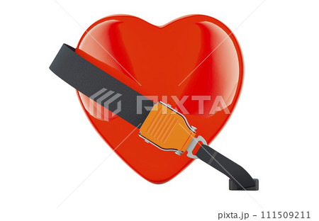 Red Heart with safety belt, safety and insurance concept. 3D rendering Red Heart with safety belt, safety and insurance concept. 3D rendering 111509211
