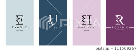 Bundle of Botanical Minimalistic Logos. Monogram of letters E, U, H, R. for business card 111509267